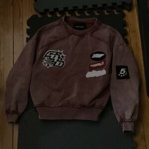 Men's Crewneck Sweater with Patches - Maroon